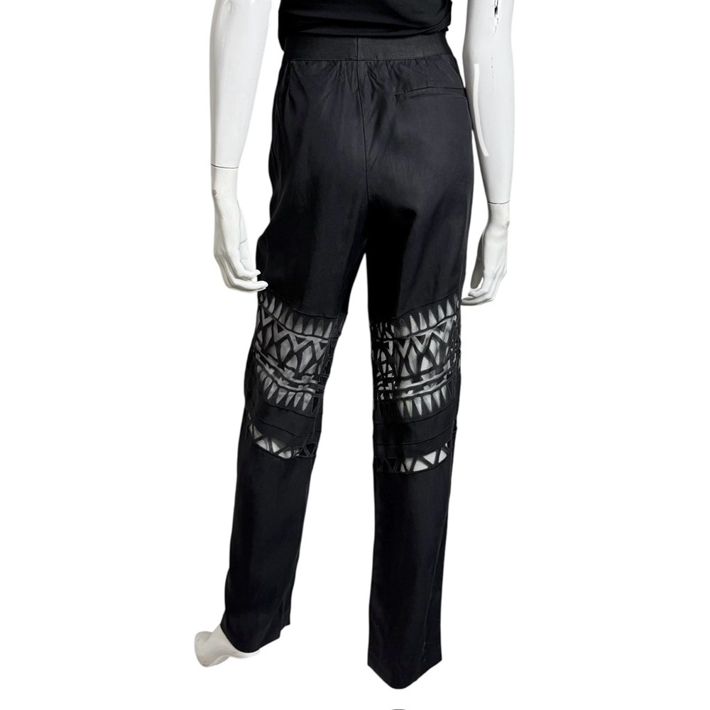BCBGMaxAzria Black Geometric Sheer Mesh Cut Outs Pull-On Trousers - Picture 7 of 10